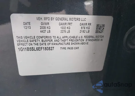 2014 Chevrolet Malibu Ls from USA, damaged, VIN 1G11B5SL6EF180827
